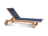Montauk Teak Blue Outdoor Reclining Sunlounger with Rear Wheels - Ornate Home