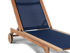 Montauk Teak Blue Outdoor Reclining Sunlounger with Rear Wheels - Ornate Home