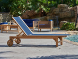 Montauk Teak Blue Outdoor Reclining Sunlounger with Rear Wheels - Ornate Home