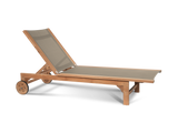 Montauk Teak Taupe Outdoor Reclining Sunlounger with Rear Wheels - Ornate Home