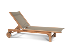 Montauk Teak Taupe Outdoor Reclining Sunlounger with Rear Wheels - Ornate Home