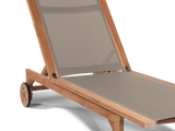 Montauk Teak Taupe Outdoor Reclining Sunlounger with Rear Wheels - Ornate Home