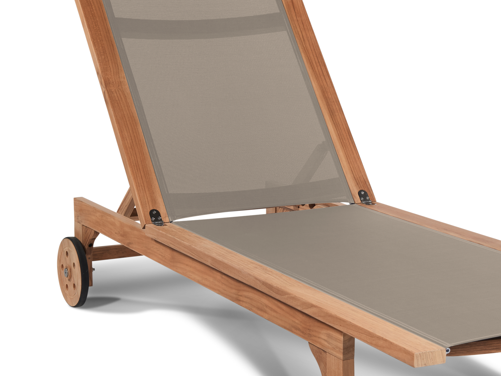 Montauk Teak Taupe Outdoor Reclining Sunlounger with Rear Wheels - Ornate Home