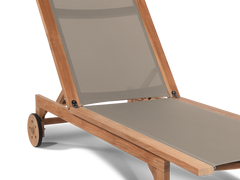 Montauk Teak Taupe Outdoor Reclining Sunlounger with Rear Wheels - Ornate Home