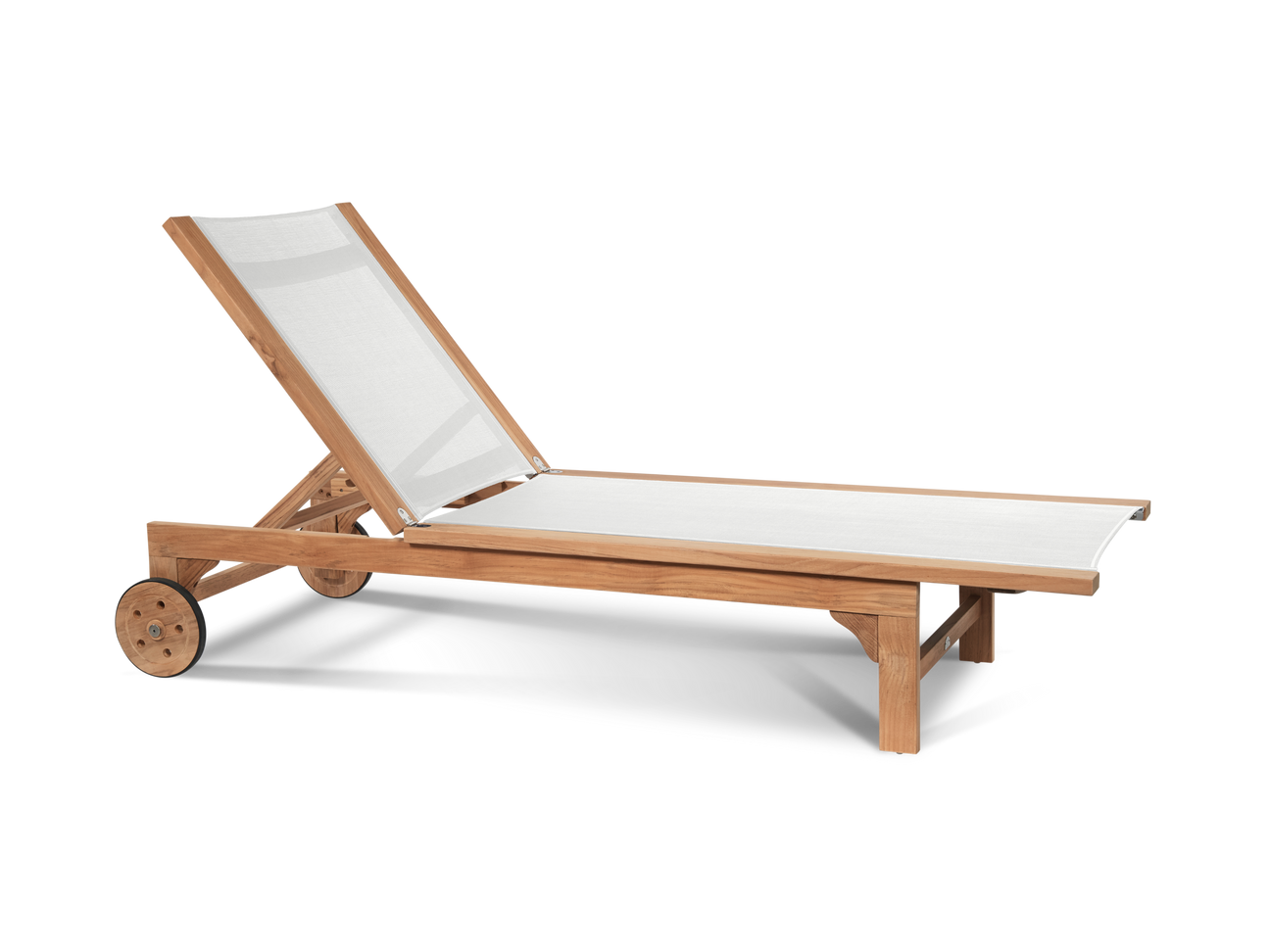 Montauk Teak White Outdoor Reclining Sunlounger with Rear Wheels - Ornate Home