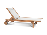 Montauk Teak White Outdoor Reclining Sunlounger with Rear Wheels - Ornate Home