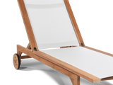 Montauk Teak White Outdoor Reclining Sunlounger with Rear Wheels - Ornate Home
