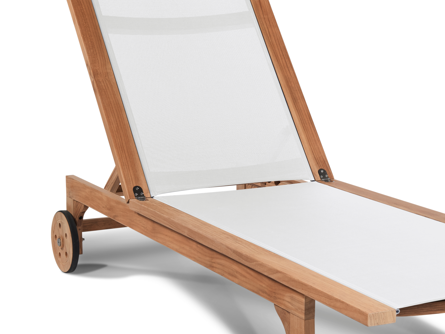 Montauk Teak White Outdoor Reclining Sunlounger with Rear Wheels - Ornate Home