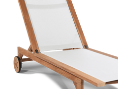 Montauk Teak White Outdoor Reclining Sunlounger with Rear Wheels - Ornate Home