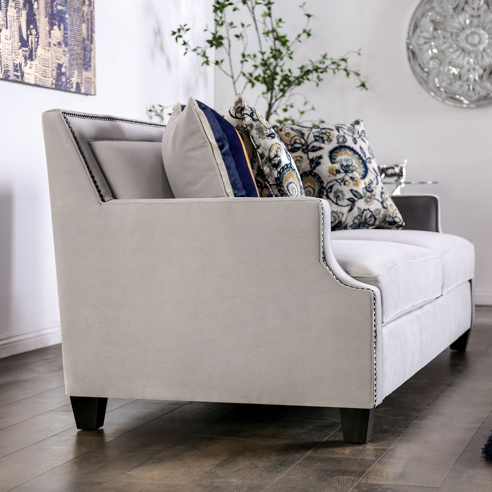 Montecelio Light Gray/Navy Sofa & Loveseat - Ornate Home