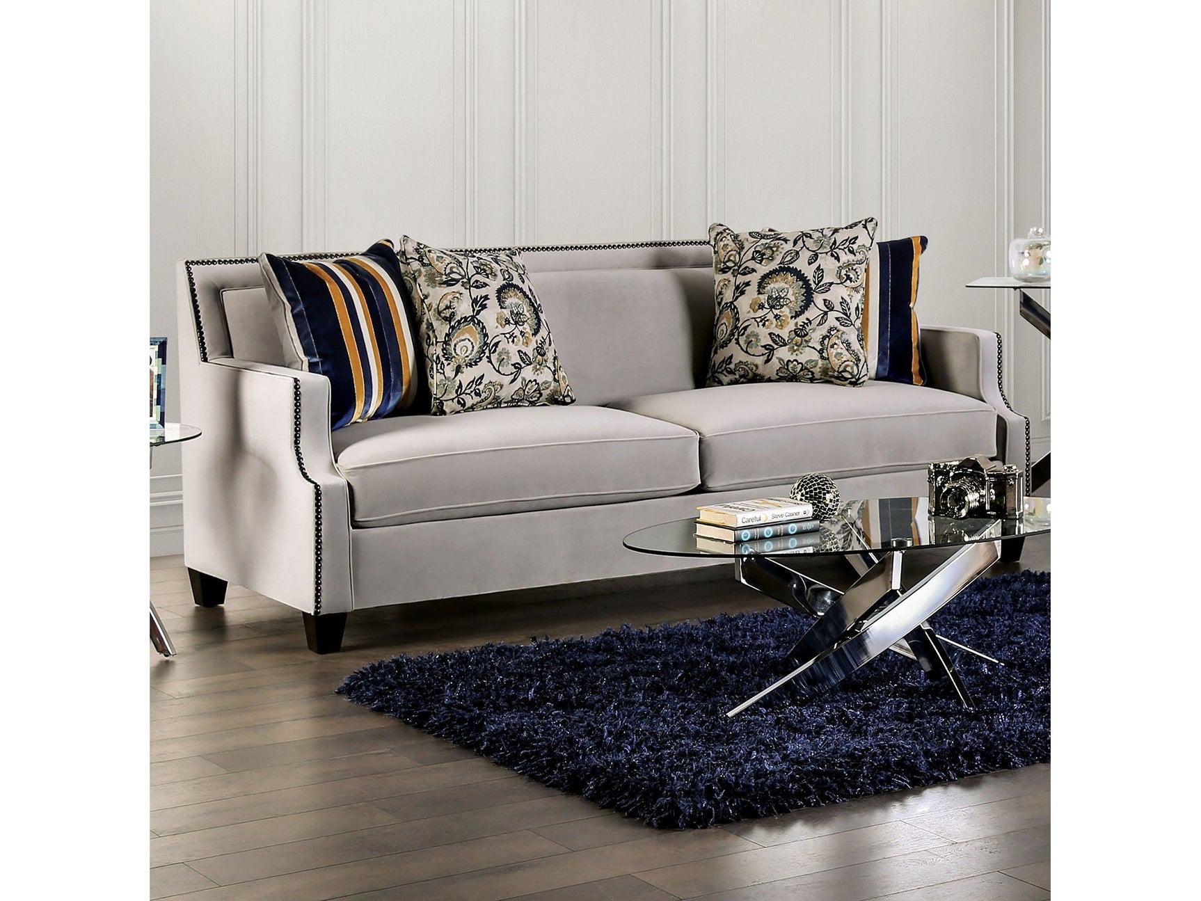 Montecelio Light Gray/Navy Sofa - Ornate Home
