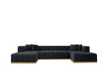 Montecito Black Velvet Double Chaise "U" Shape Sectional Sofa - Ornate Home