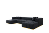 Montecito Black Velvet Double Chaise "U" Shape Sectional Sofa - Ornate Home