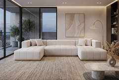 Montecito Ivory Velvet Double Chaise "U" Shape Sectional Sofa - Ornate Home
