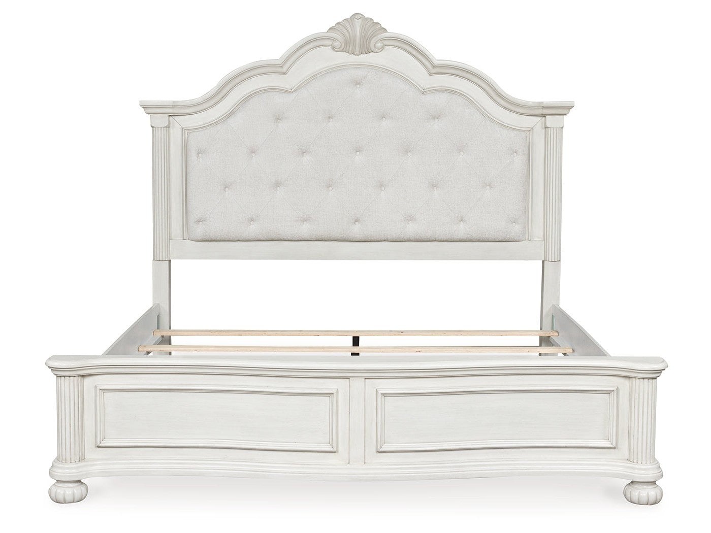 Montelaine Antique White California King Upholstered Panel Bed - Ornate Home