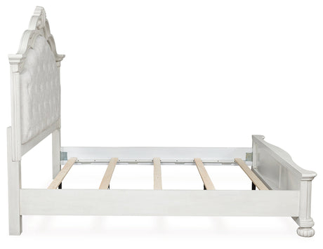 Montelaine Antique White California King Upholstered Panel Bed - Ornate Home