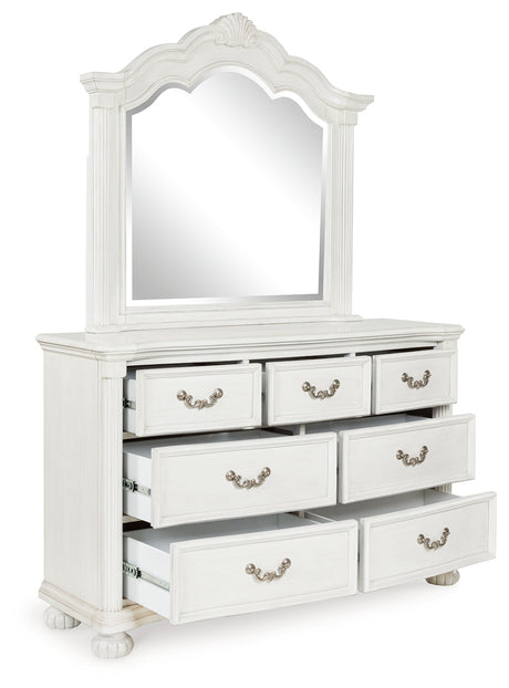 Montelaine Antique White Dresser and Mirror - Ornate Home