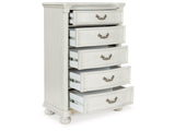 Montelaine Antique White Five Drawer Chest - Ornate Home