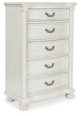 Montelaine Antique White Five Drawer Chest - Ornate Home