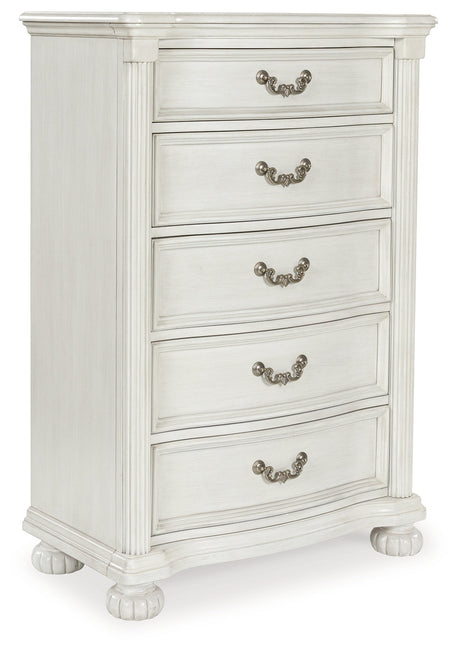 Montelaine Antique White Five Drawer Chest - Ornate Home