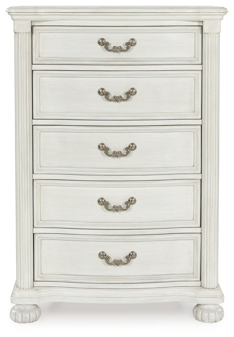 Montelaine Antique White Five Drawer Chest - Ornate Home