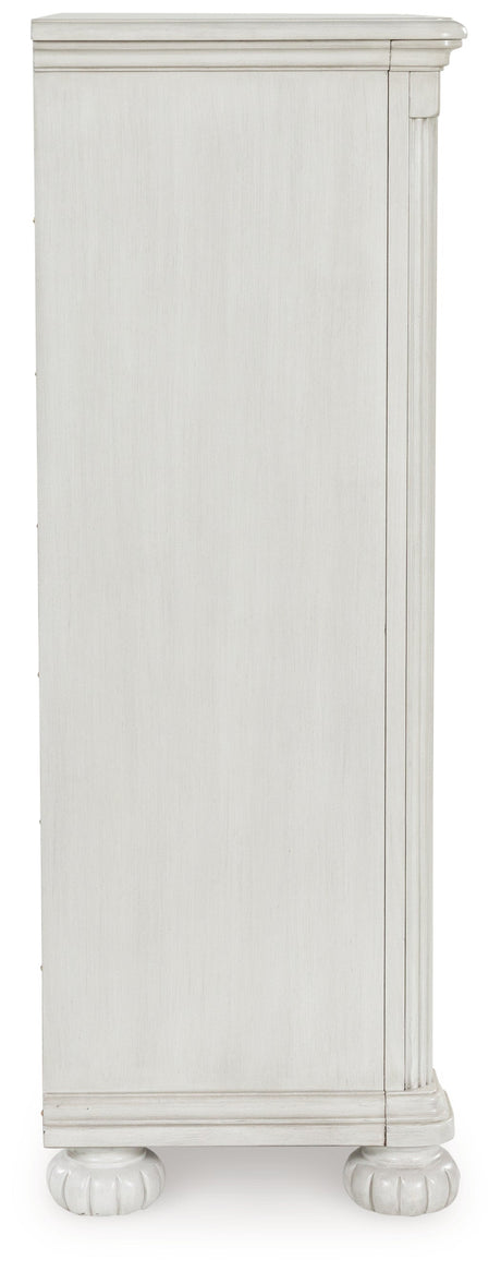 Montelaine Antique White Five Drawer Chest - Ornate Home