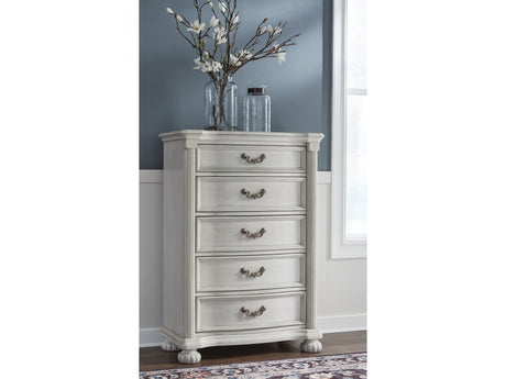 Montelaine Antique White Five Drawer Chest - Ornate Home