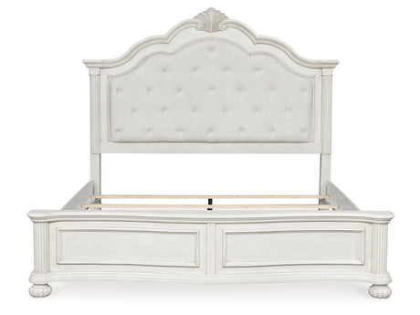 Montelaine Antique White King Upholstered Panel Bed - Ornate Home