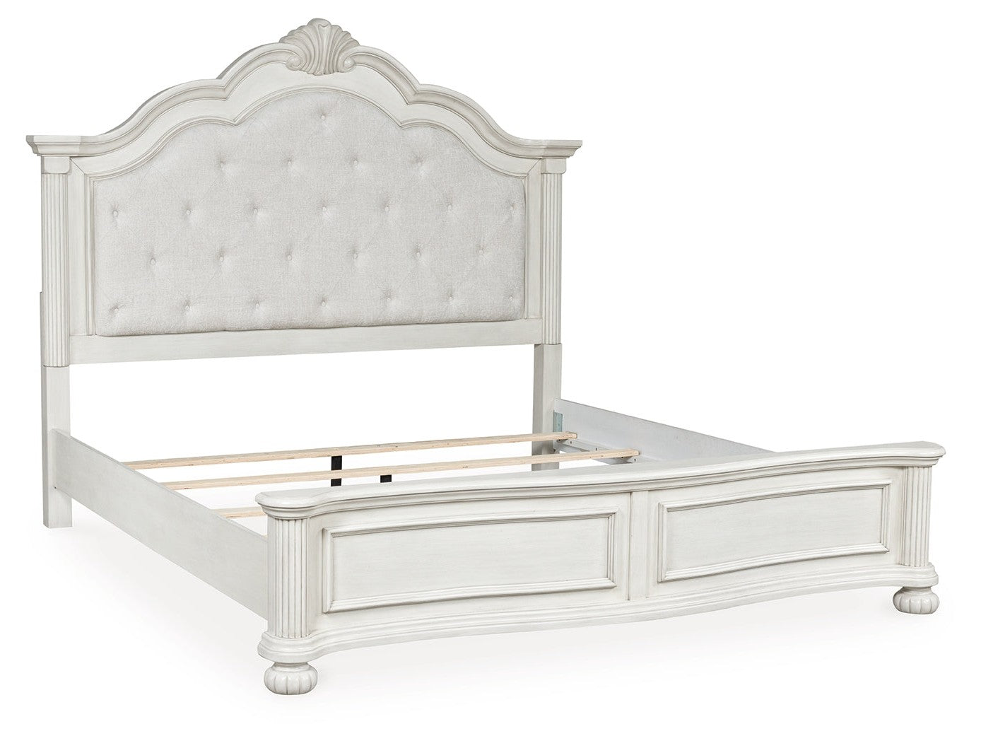 Montelaine Antique White King Upholstered Panel Bed - Ornate Home