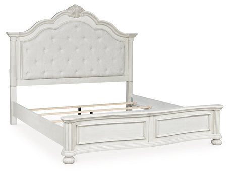 Montelaine Antique White King Upholstered Panel Bed - Ornate Home