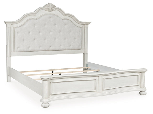 Montelaine Antique White King Upholstered Panel Bed - Ornate Home