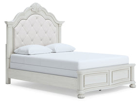 Montelaine Antique White Queen Upholstered Panel Bed - Ornate Home