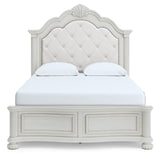 Montelaine Antique White Queen Upholstered Panel Bed - Ornate Home