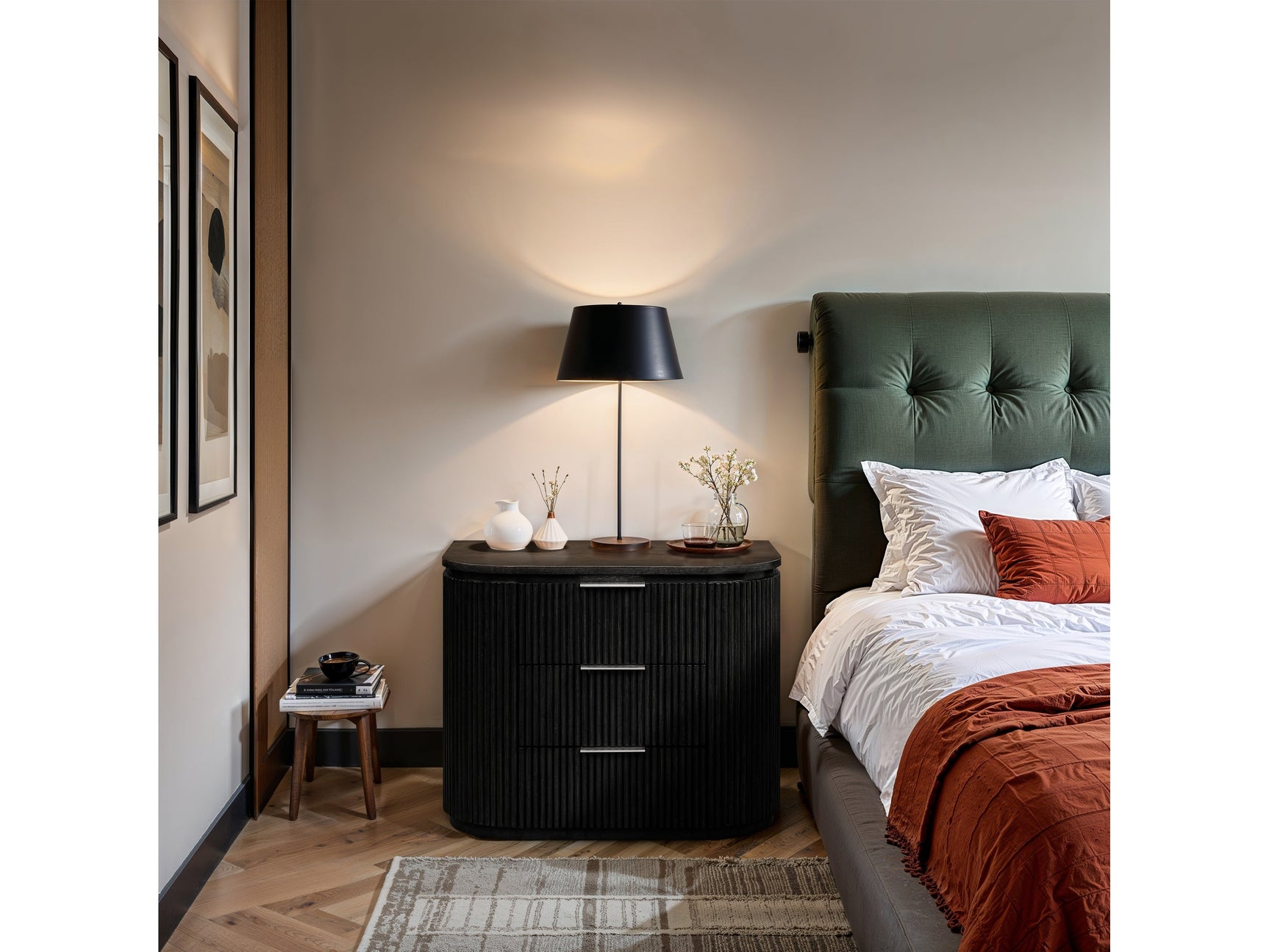 Monterey Black/Silver Wood And Oak Veneer Nightstand - Ornate Home