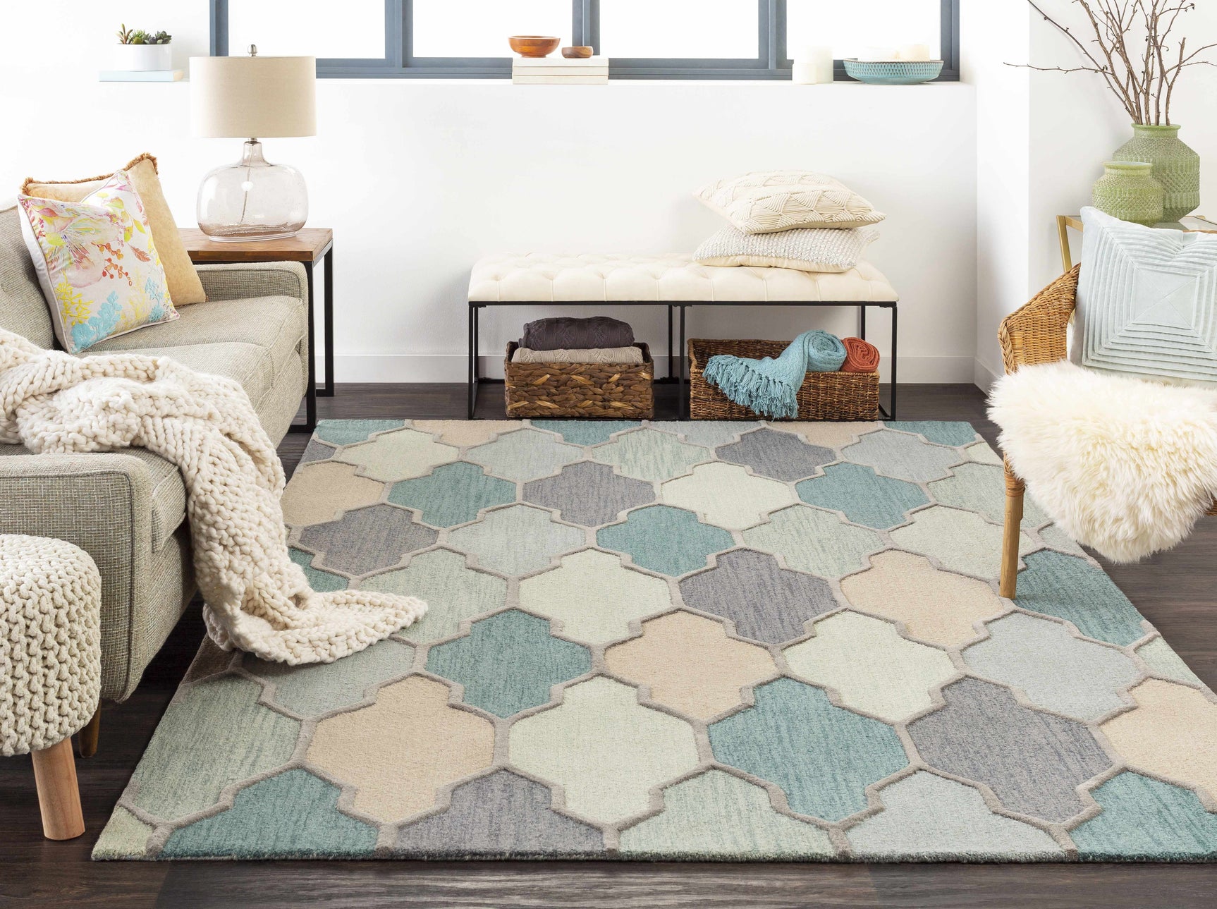 Monteview Sage&Teal Geometric Wool Rug - Clearance - Ornate Home