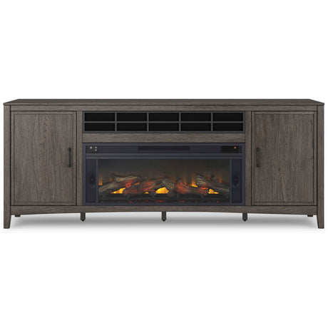 Montillan Grayish Brown 84" TV Stand w/ Electric Fireplace Insert - Ornate Home