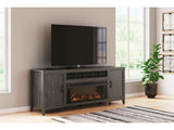 Montillan Grayish Brown 84" TV Stand w/ Electric Fireplace Insert - Ornate Home
