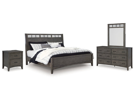 Montillan Grayish Brown Queen Panel Bedroom Set with Dresser, Mirror and Nightstand - Ornate Home