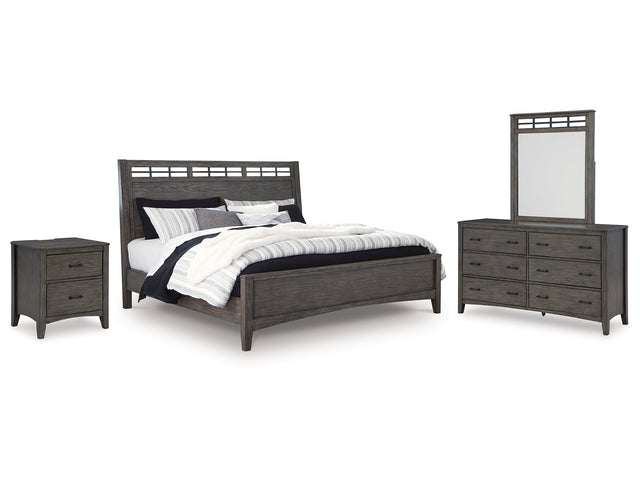 Montillan Grayish Brown Queen Panel Bedroom Set with Dresser, Mirror and Nightstand - Ornate Home