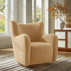 Montrose Camel/Walnut Wingback Sherpa Swivel Accent Chair - Ornate Home