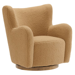 Montrose Camel/Walnut Wingback Sherpa Swivel Accent Chair - Ornate Home