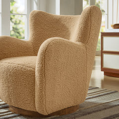 Montrose Camel/Walnut Wingback Sherpa Swivel Accent Chair - Ornate Home
