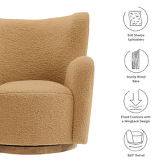 Montrose Camel/Walnut Wingback Sherpa Swivel Accent Chair - Ornate Home