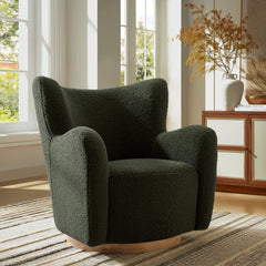 Montrose Fern/Walnut Wingback Sherpa Swivel Accent Chair - Ornate Home