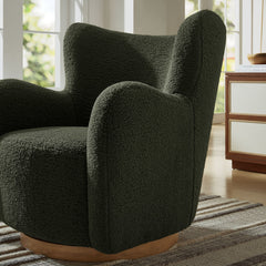 Montrose Fern/Walnut Wingback Sherpa Swivel Accent Chair - Ornate Home