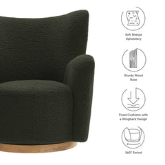 Montrose Fern/Walnut Wingback Sherpa Swivel Accent Chair - Ornate Home
