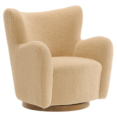 Montrose Ivory/Walnut Wingback Sherpa Swivel Accent Chair - Ornate Home