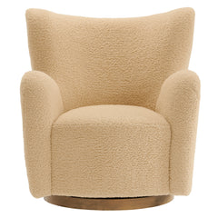 Montrose Ivory/Walnut Wingback Sherpa Swivel Accent Chair - Ornate Home