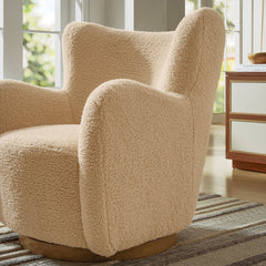 Montrose Ivory/Walnut Wingback Sherpa Swivel Accent Chair - Ornate Home