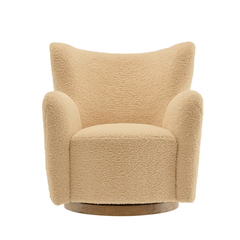 Montrose Ivory/Walnut Wingback Sherpa Swivel Accent Chair - Ornate Home